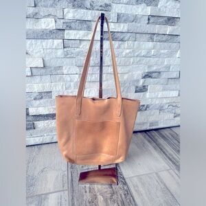 Mini  Leather Transport Tote Tan  Zip Top  shoulder Strap Used